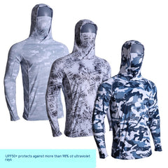 Sunscreen Printed Hooded Mask With Breathable Holes Fishing Suits