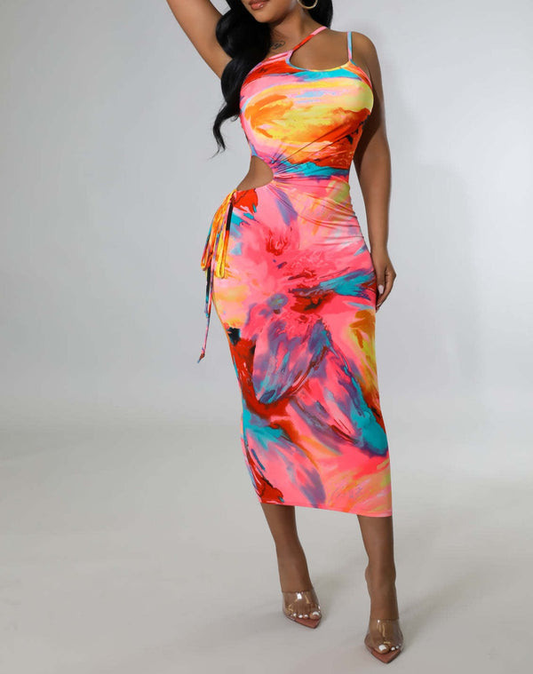 Tropical Chic: Printed Summer Dress for Women's Sunny Style