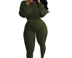 Olive Green  Women's Trendy Crop Top Activewear Pant Set