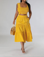 Women's Summer Cropped Top & Maxi Skirt Set  Beach Vacation 2-Piece Look
