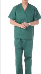 Dark Green Men's Medical Scrub Set Stretch V-Neck Top with Multi-Pocket Uniform Pants All-Day Comfort