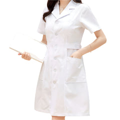 Women's Button-Front Nurse Dress 4-Pocket Medical Uniform for Healthcare Professionals