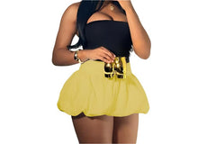Yellow High-Waist Ruched Crepe Mini Skirt  Ultra Bubble Design for Chic Style