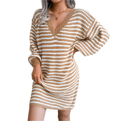 Versatile Striped V-Neck Long Sleeve Sweater Top for Women - Wear as a Dress!