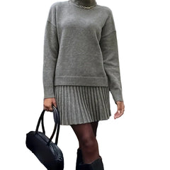 Payton Women’s Ribbed Knit Set Turtleneck Sweater & Mini Skirt Two-Piece Outfit