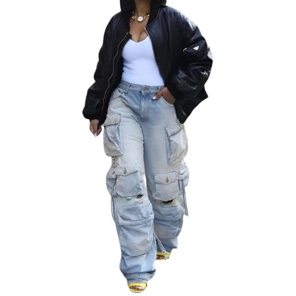 Vintage Vibes: Retro Casual Denim Cargo Pants for Effortlessly Cool Style