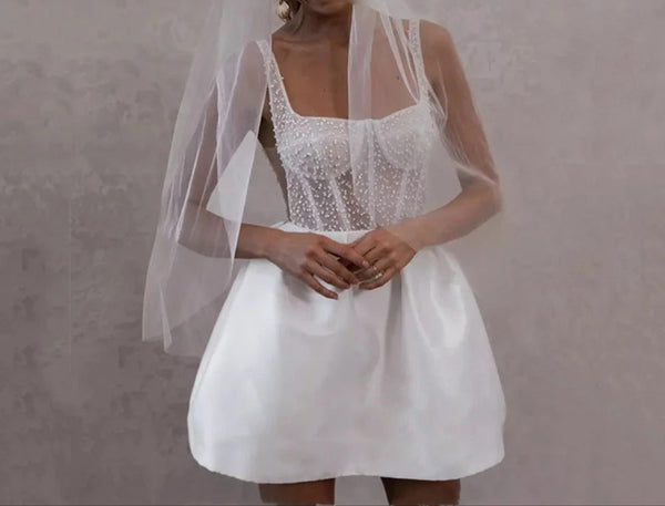 White Backless Sheer Mini Dress  A-Line Embellished Banquet Party Outfit