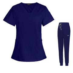 Women's Navy Blue Evolve V-Neck Jogger Nurse Scrub Set with Cargo Pockets - Short-Sleeved Comfort
