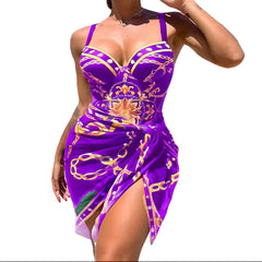 Purple Women's One Piece Two Piece Bikini Set Printed Slim Fashion Swimsuit Blouse Style