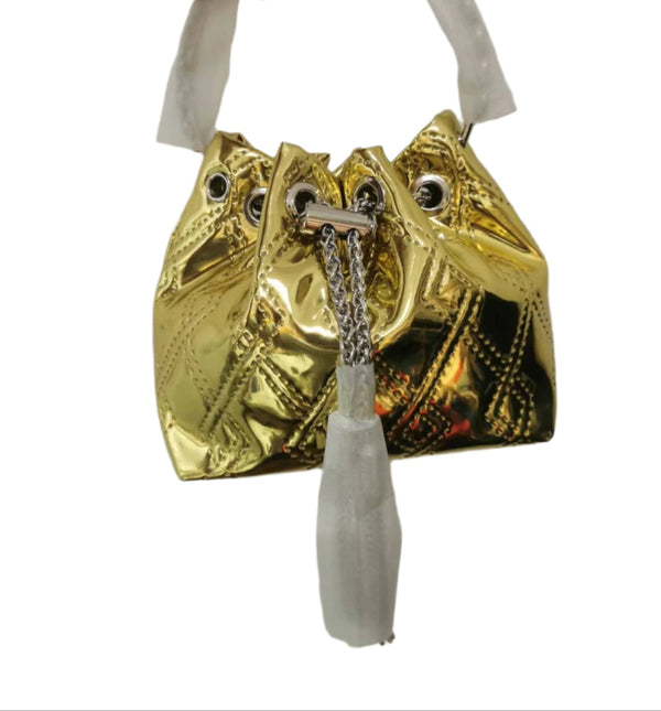 Glam Metallic Bucket Handbag  Fashionable Mirror Finish