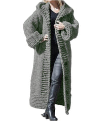 Dark Gray Plus Size Women's Fall Chunky Knit Cardigan  Long Open Front Sweater, Solid Colors, Cozy & Stylish