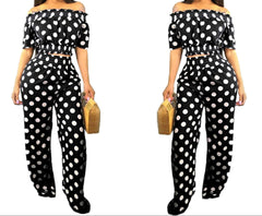 Women's Elegant & Casual Polka Dot Wide-Leg Pants Outfit Set