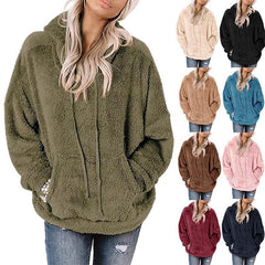 Women’s Oversized Boucle Hooded Cardigan – Cropped Button Jacket with Pockets