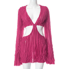 Embrace Elegance: Women's Ocean Breeze Mesh Bodycon Dress with Wavey Fabric