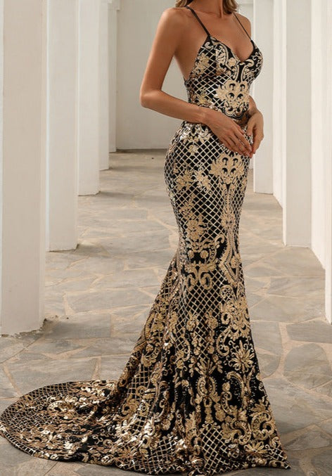 Glam Gold Leopard Print Prom Dress