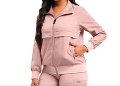 Pink Women's Long Sleeve Medical Uniform Jacket  Professional Dentist Scrub Coat
