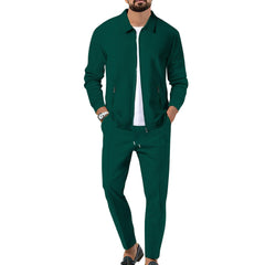 Green Men's Slim Fit Tracksuit – Soft Cotton Blend Zip Jacket & Sweatpants Set