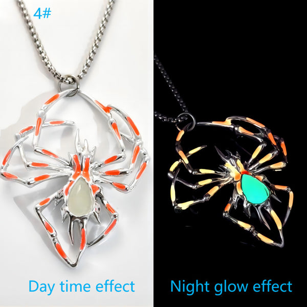 Spiked Glow-in-the-Dark Spider Pendant Necklace  Women’s Biker Jewelry Set