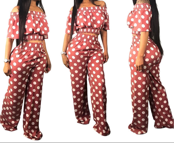 Women's Elegant & Casual Polka Dot Wide-Leg Pants Outfit Set