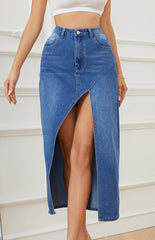 Fashion Forward and Fearless: Step into Confidence with our Women's Irregular Hollow-out Denim Long Skirt