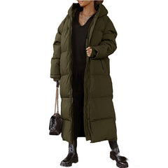 Dark Green Women’s Lodge Down Hooded Long Parka Warm Winter Coat with Insulated Filling S-XXL