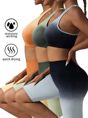 3Pack Seamless Ribbed Workout Set for Women  High Waist Yoga Shorts, Sports Bra & Activewear Outfit