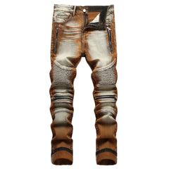 Men's Big & Tall Skinny Denim Motorcycle Pants Stretch Zipper Mac Jeans