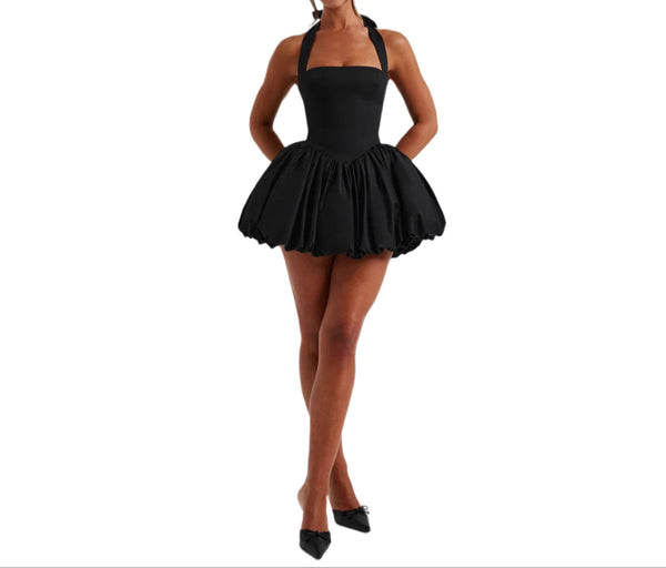 Black Ballet Chic Women's Corset Bubble Hem Halter Dress – Fashionable & Flattering Fit
