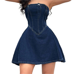 Sexy Off-Shoulder Waist-Tight Mini Denim Dress Trendy & Fashionable Summer Look