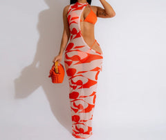 Women's Stay Cool in Style: Summer Print Mesh Dress Bikini Three-piece Ensemble