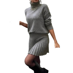 Payton Women’s Ribbed Knit Set Turtleneck Sweater & Mini Skirt Two-Piece Outfit