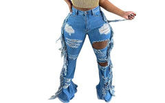 Tassel Distressed Denim Style Women's Washed Jeans
