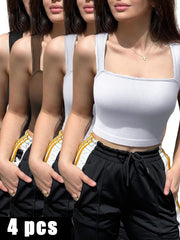 4-Pack Women’s Square Neck Sports Bra Longline Tank Tops with Built-In Bra for Yoga, Workout & Everyday Wear