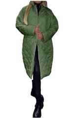 Green Women's Diamond Quilted Puffer Coat Packable Long Jacket