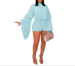 Plus Size Pleated Long Sleeve Romper Women’s Chic Style