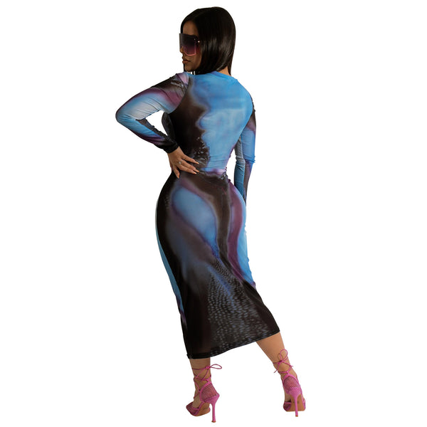 Sapphire Serenity: Blue Sheer Maxi Dress - Limited Edition