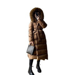 Arctic Luxe 600-Down Ladies Long Puffer Coat  Quilted Elegance with Faux-Fur Hood