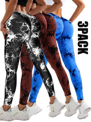 3-Pack Tie Dye Seamless Scrunch Butt Leggings for Women High Waisted Workout, Yoga, and Gym Pants