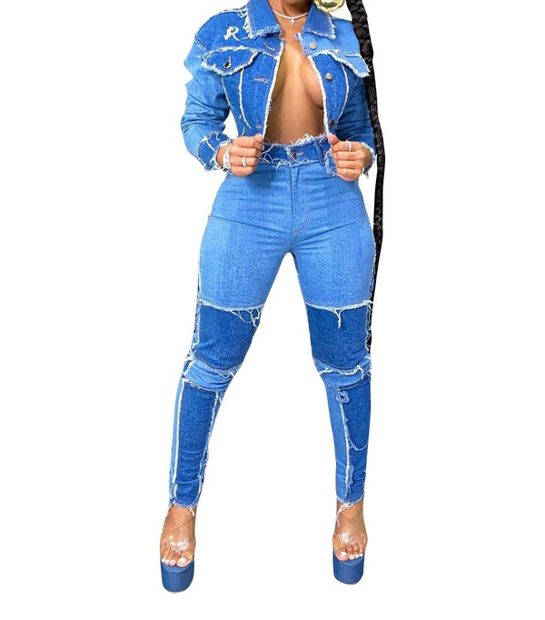 Vintage Vibes: Retro Stitching Denim Pant Set - Shop Now!
