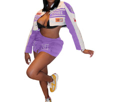 Women's Purple Retro Timeless Track Star Attire Skirt Set
