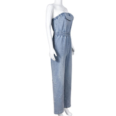 Trendy Stitched Backless Pocket Denim Jumpsuit - Perfect Fit and Style