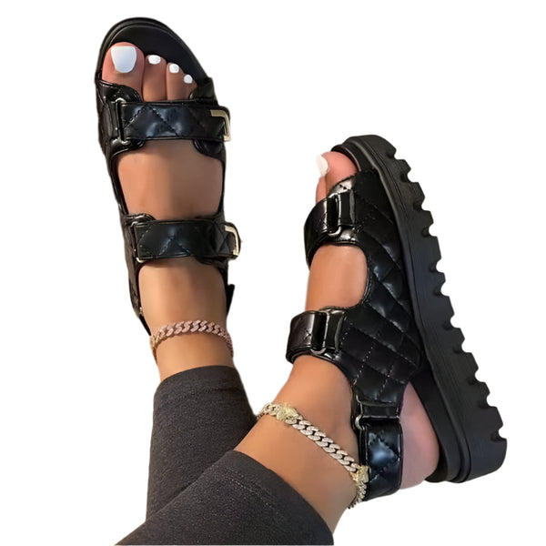 Black Women’s Luxury Platform Double Band Sandals – Hybrid Style Summer Sandals