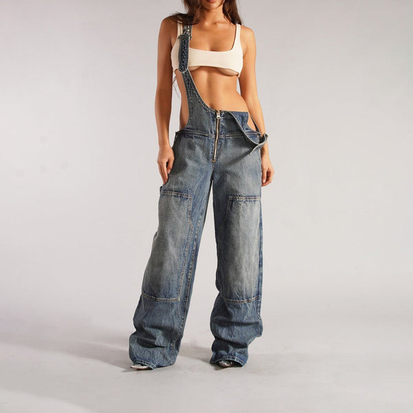 Women 's Loose Fit Denim Cargo Jumpsuit – Streetwear Style