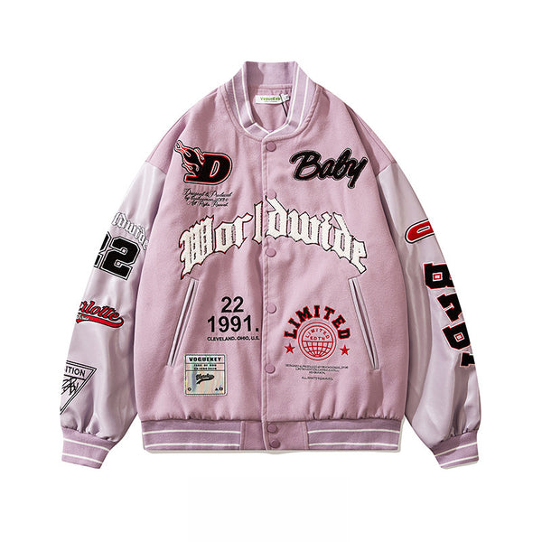 Letter Embroidered Trendy Jacket – Casual Loose Fit Streetwear Style
