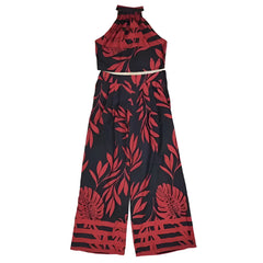 Women's Sleeveless Lined Tropical Pant Set Vacation Night Outfit