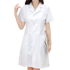 White Women's Button-Front Nurse Dress 4-Pocket Medical Uniform for Healthcare Professionals