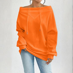 Orange Plus Size Women’s Off Shoulder Oversized Waffle Sweatshirt Cozy Big Hug Pullover Top