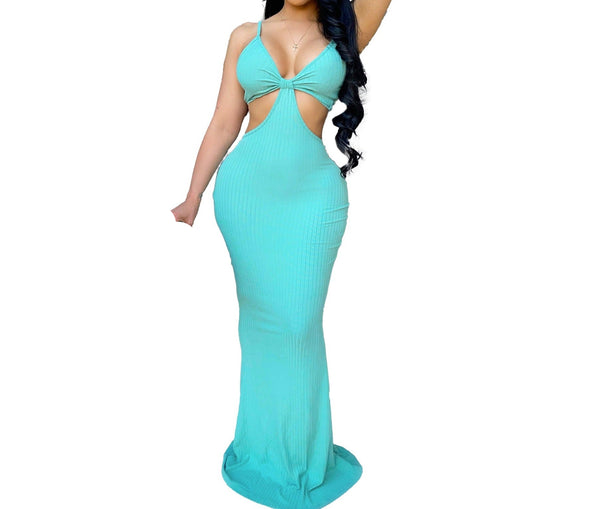 Teal Coast Vacation Maxi Dress – Lace-Up Sleeveless Beach Look