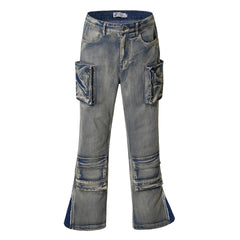 Men's Golden Mud Vintage Patchwork Micro-Flare Jeans Loose Casual Bootcut in Washed Yellow