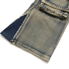 Men's Golden Mud Vintage Patchwork Micro-Flare Jeans Loose Casual Bootcut in Washed Yellow